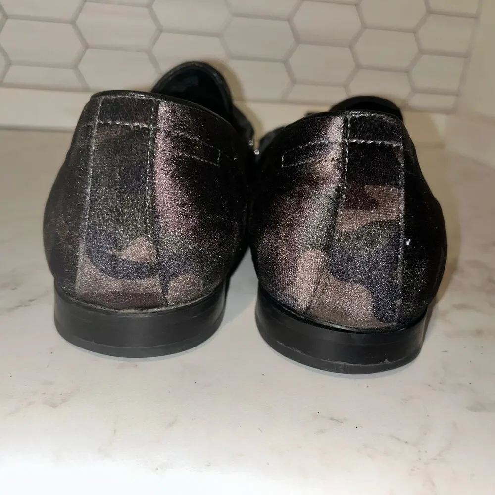 ALDO Mens Camo Velvet Tassel Loafers Size 12 Black Gray Slip On Dress Shoes 45